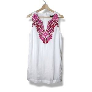 NWT J.Crew 100% Linen Embroidered Mini Dress S with Pockets Summer Resortwear